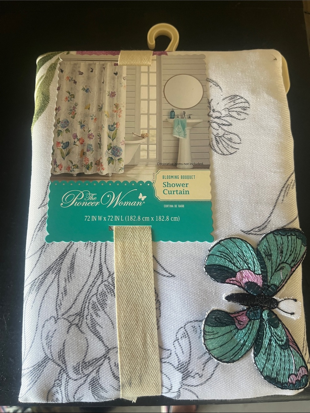 The Pioneer Woman White Shower Curtain with Teal and Pink Floral Accents